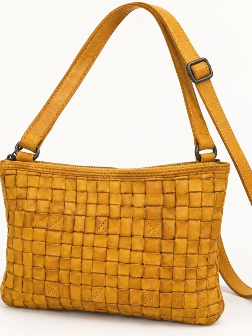 Ashwood Woven Full Grain Leather Crossbody Purse Rustic Mustard NWT Luxury Boho